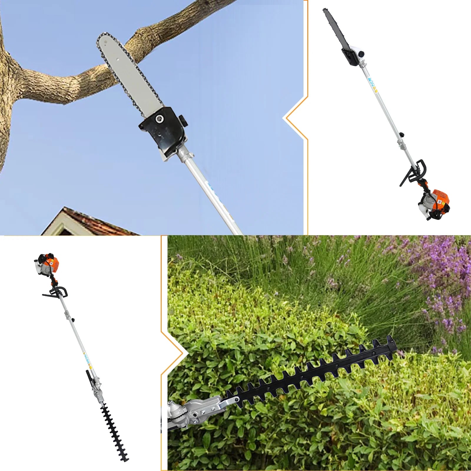 4 in 1 String Trimmer Lawn Edger Grass Brush Cutter Cordless Mower Garden Tool with Gas Pole Saw and Hedge Trimmer G724