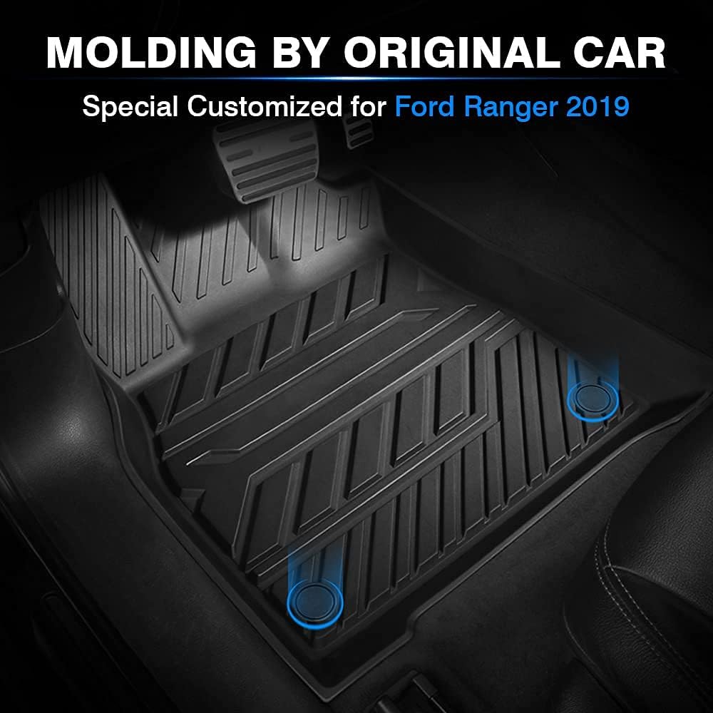 Black Heavy Duty Rubber Floor Mats for 2019 Ford Ranger SuperCrew U739