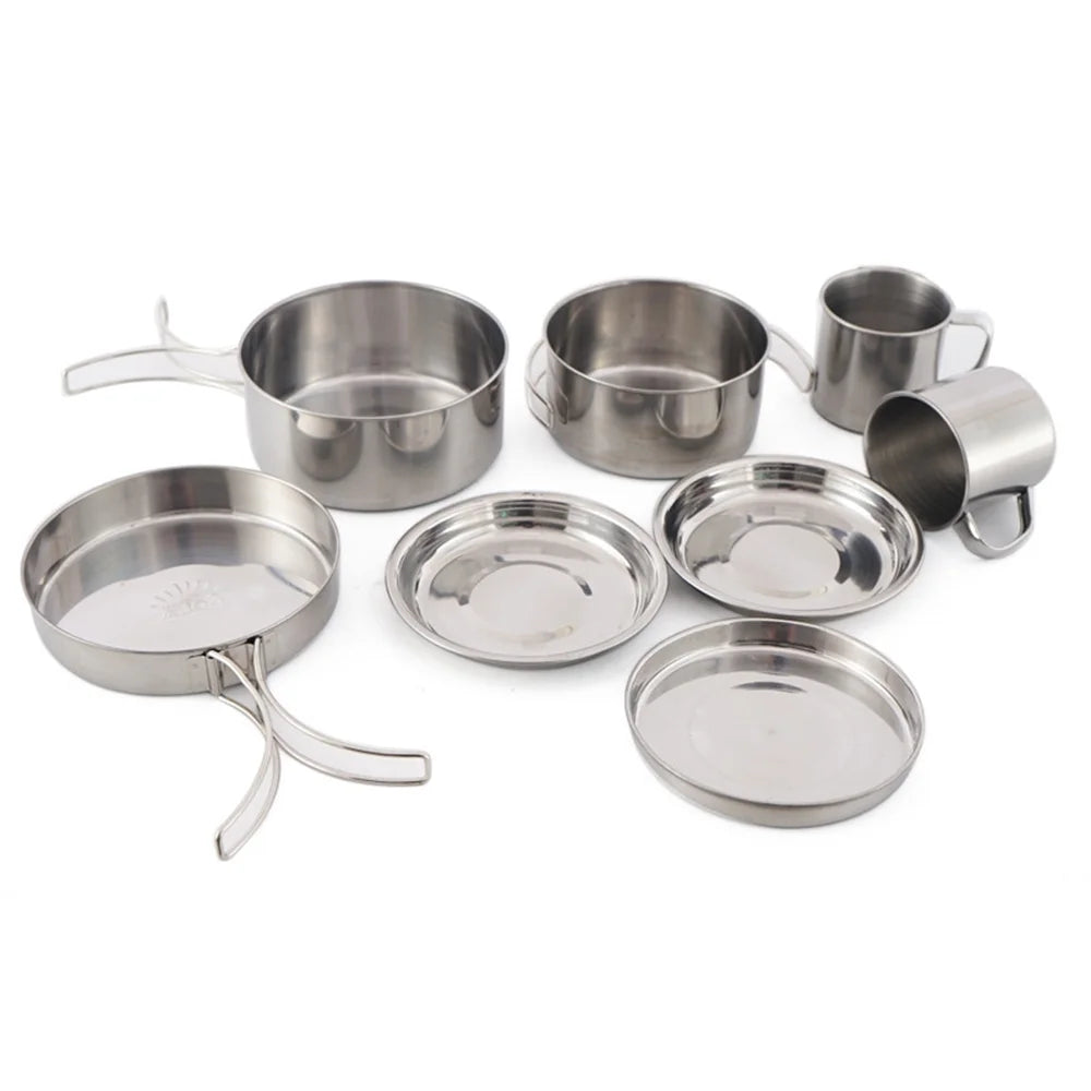 8PCS Stainless Steel Camping Cookware Mess Kit U614