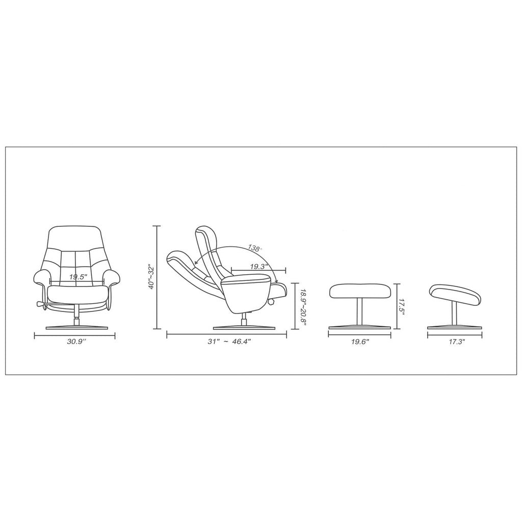 White Top Grain Leather Recliner and Ottoman L6740