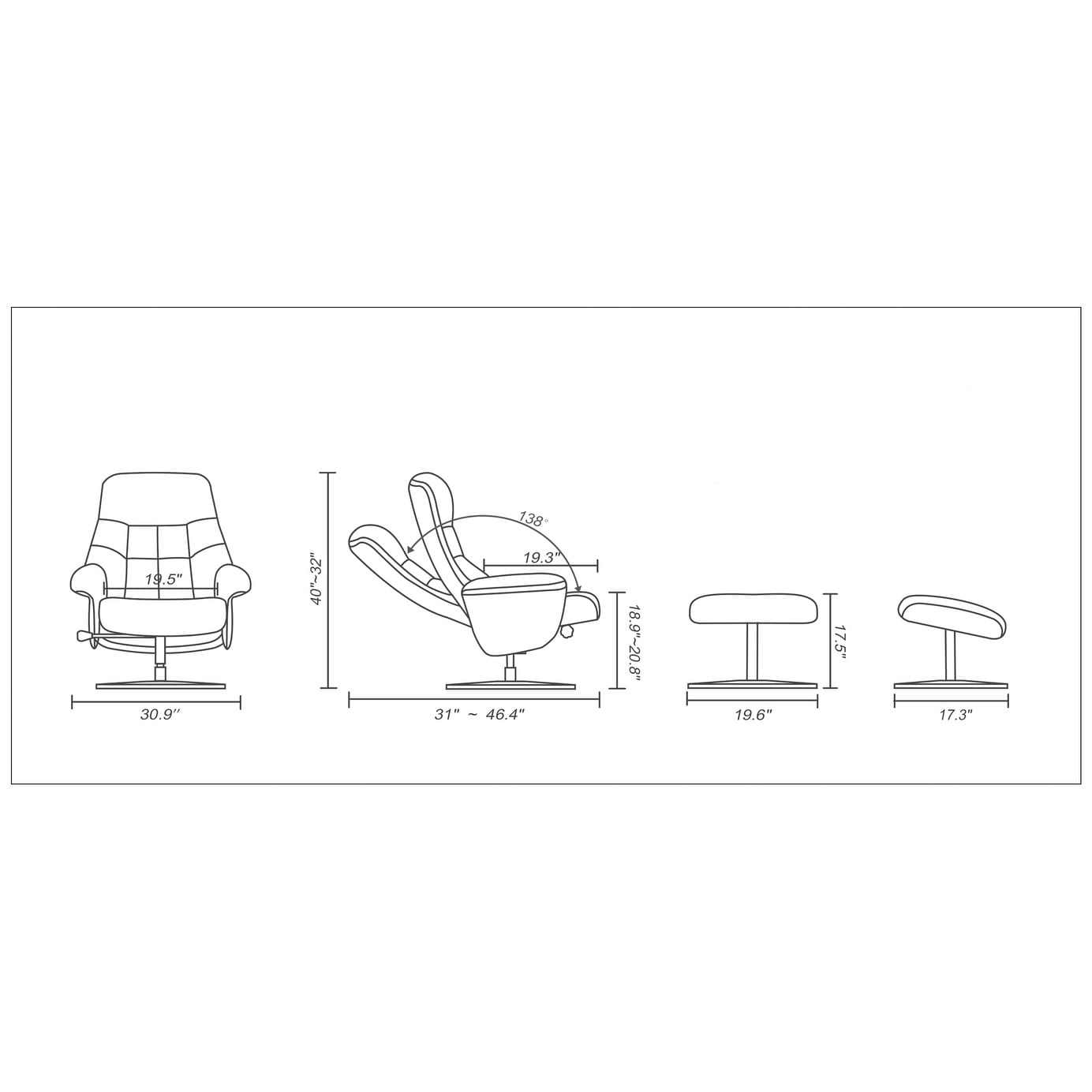 White Top Grain Leather Recliner and Ottoman L6740