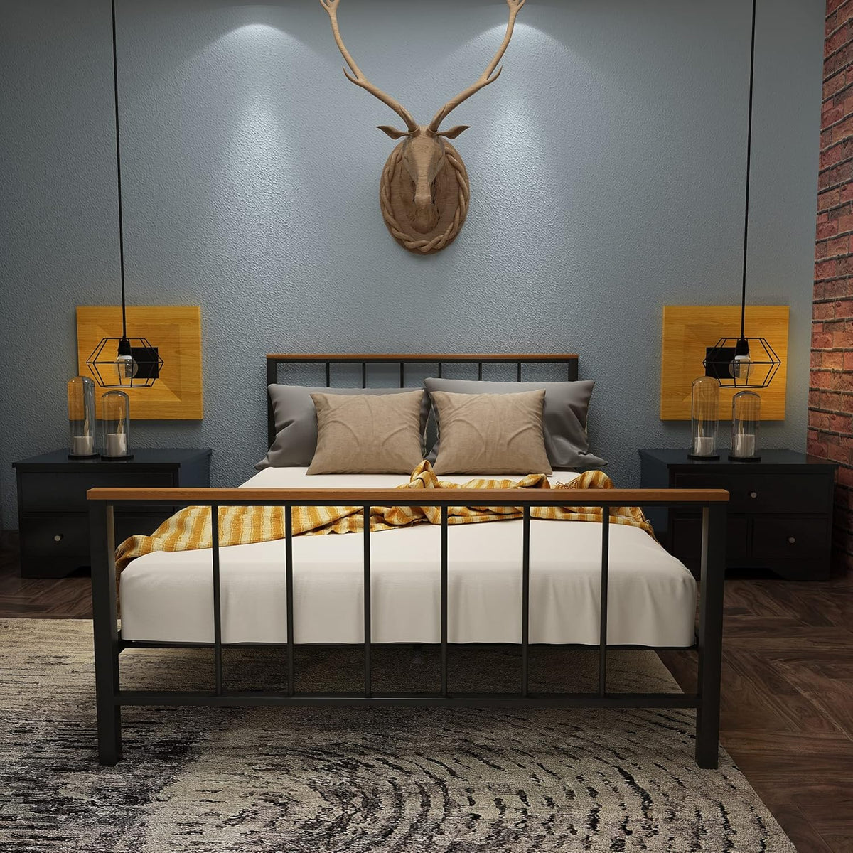 Full Metal Platform Bed Frame with Headboard and Footboard O49310