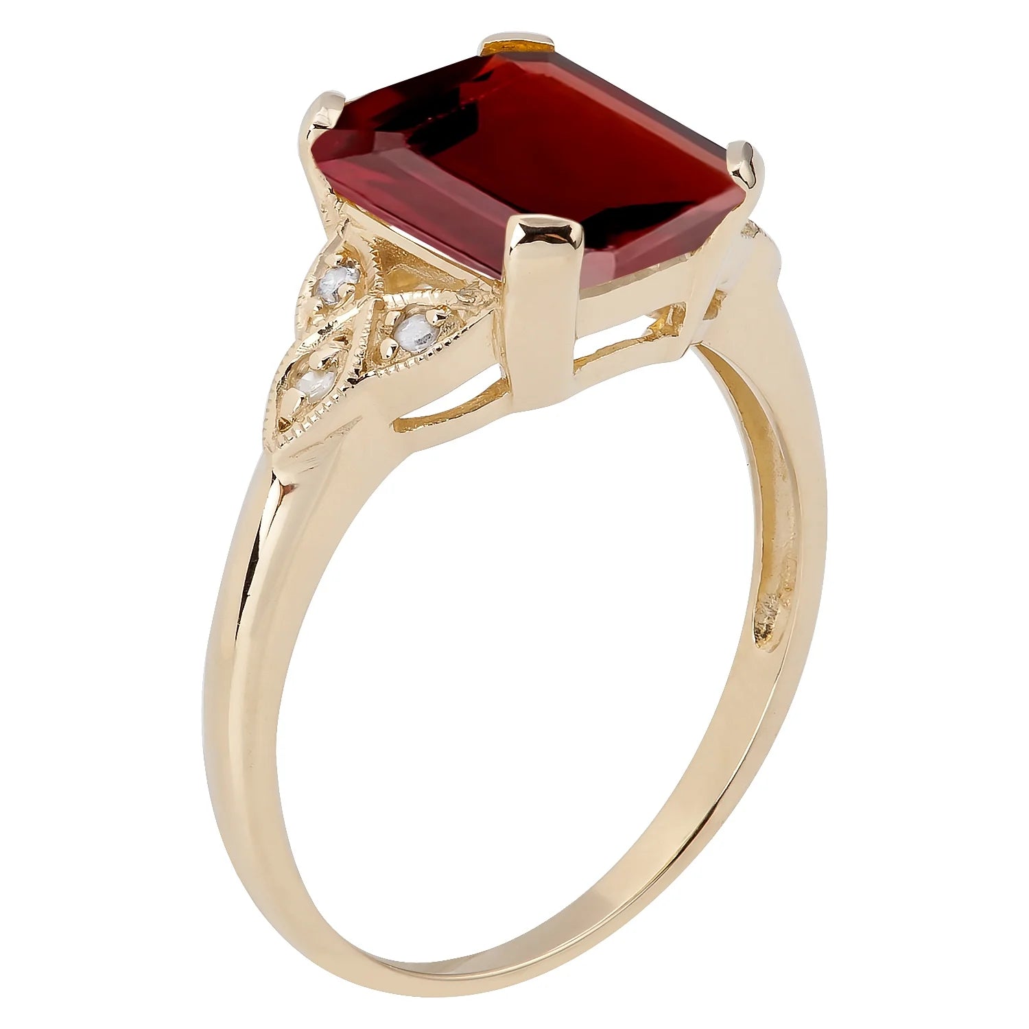 Vintage Style Genuine Emerald-Cut Garnet and Diamond Ring Y95349