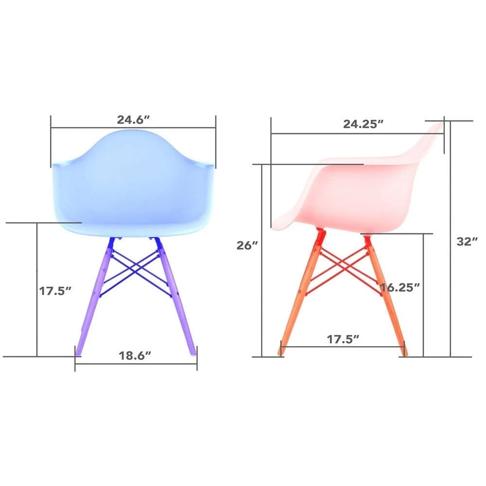 Light Yellow Molded Plastic Dining Arm Chair with Black Wood Legs V482