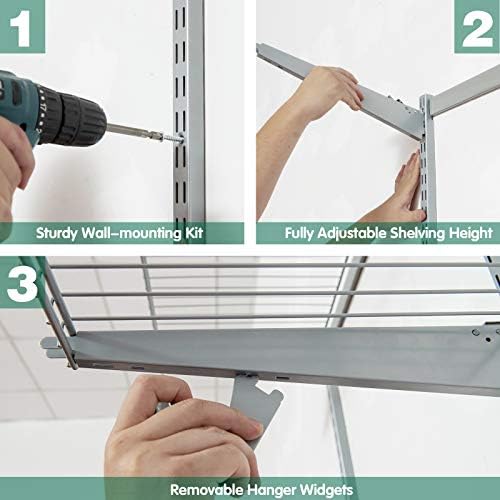 4 to 6 FT Wall-Mounted Closet Organizer Kit with Wire Shelving and Hanging Rods O328169