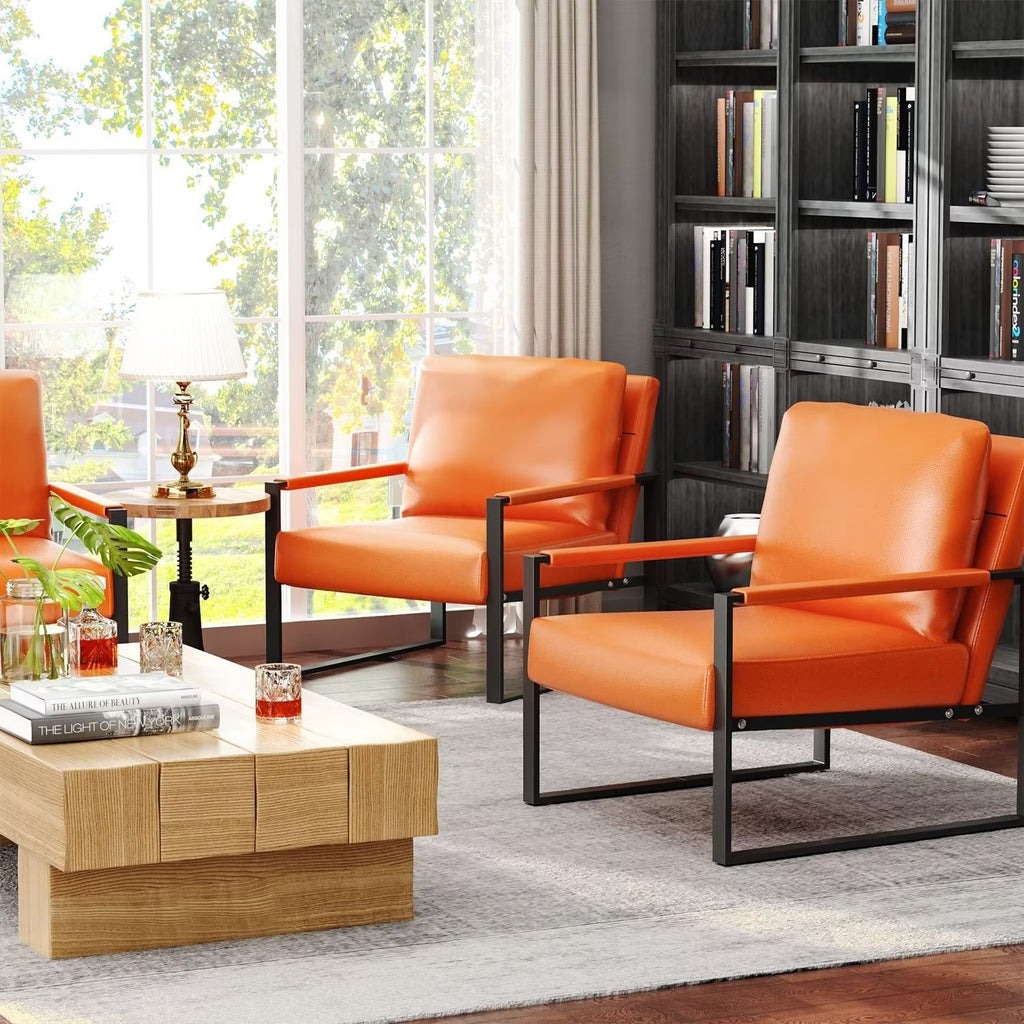 Set of 2 Orange PU Leather Armchairs with Steel Frame M40223