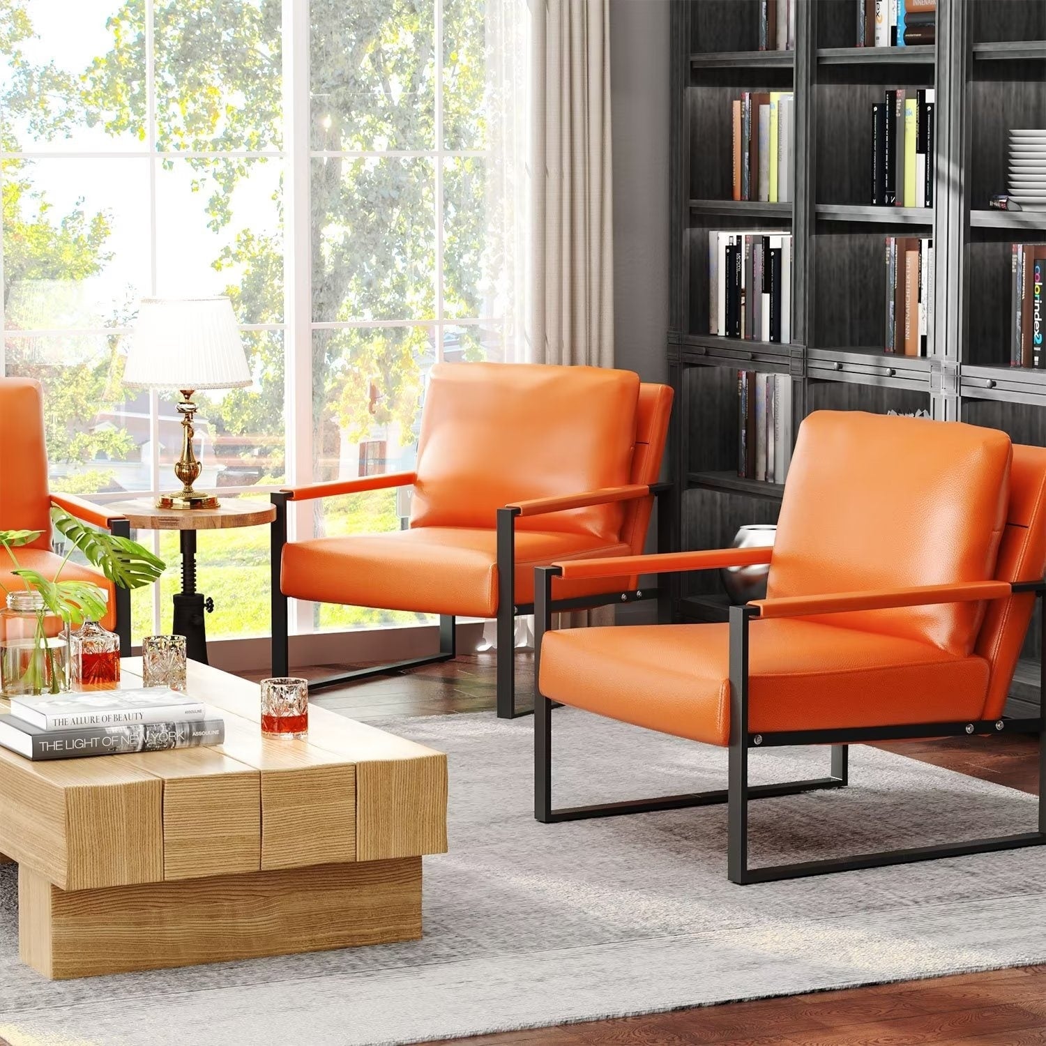 Set of 2 Orange PU Leather Armchairs with Steel Frame M40223