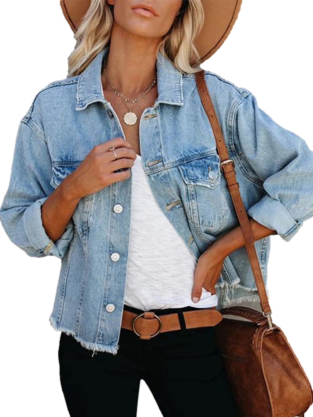 Washed Denim Jacket Long Sleeve Button Down H836