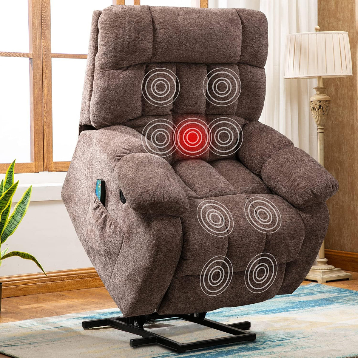Power Lift Recliner Chair with Heat & Vibration Fabric Sofa Electric Lift Chair Gray Blue I264973