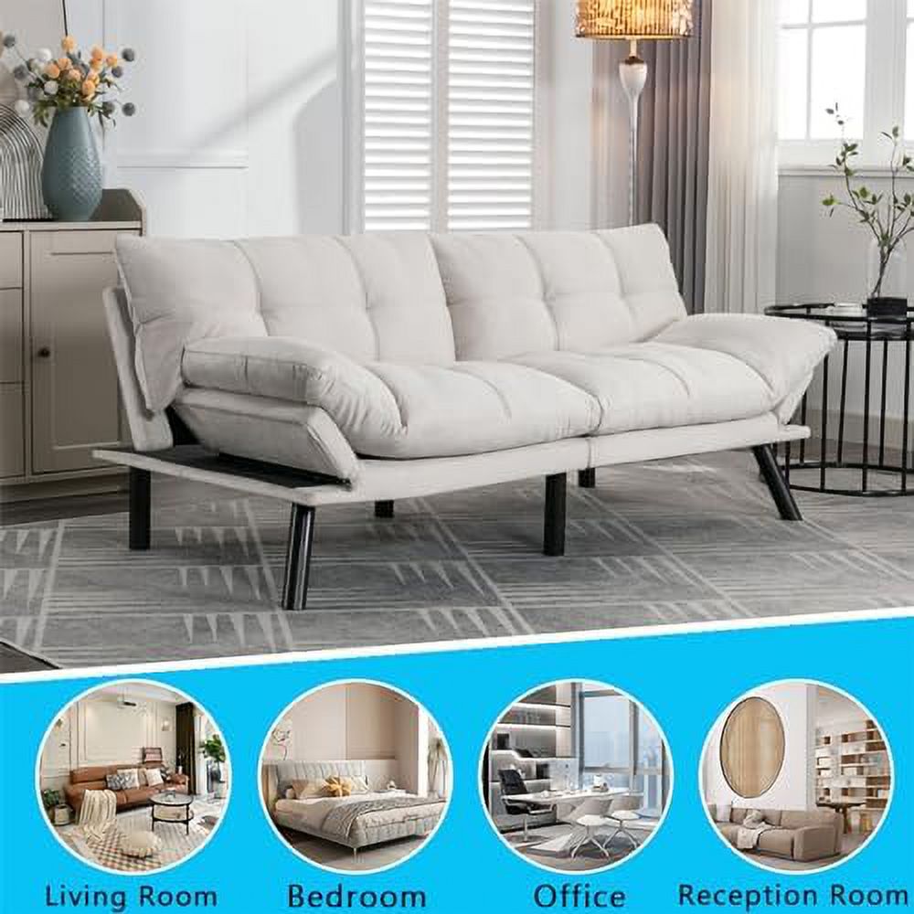 70" Modern Velvet Futon Sleeper Sofa Bed with Adjustable Backrests and Folding Armrest G69604