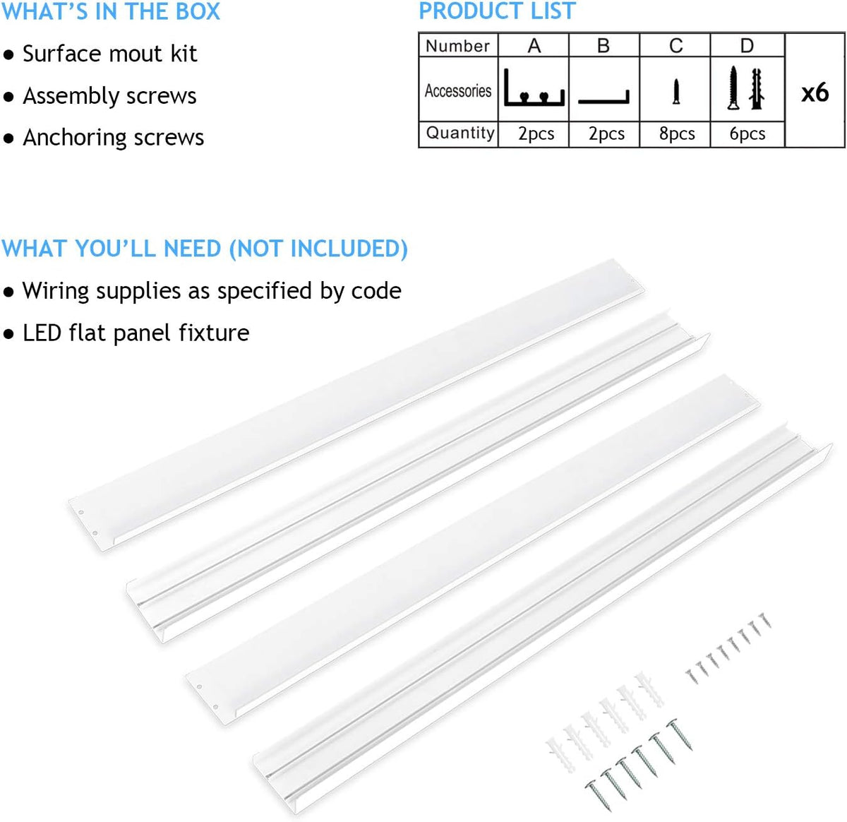 2x2 FT Surface Mount Kit for LED Flat Panel Light - Aluminum 24x24 inch Ceiling Frame Kit E606415