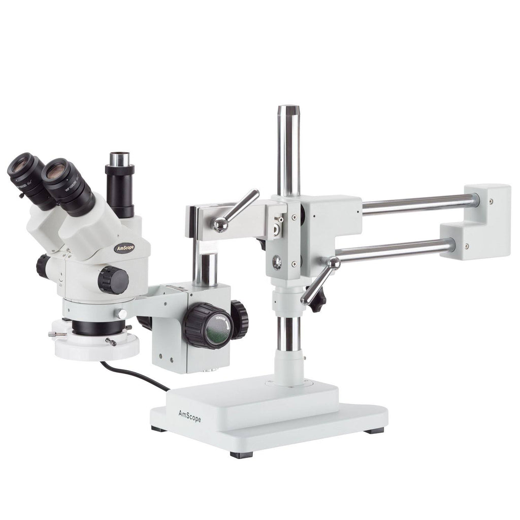 3.5X-45X Simul-Focal Stereo Boom Stand Microscope with Fluorescent Light and 3MP Camera I302
