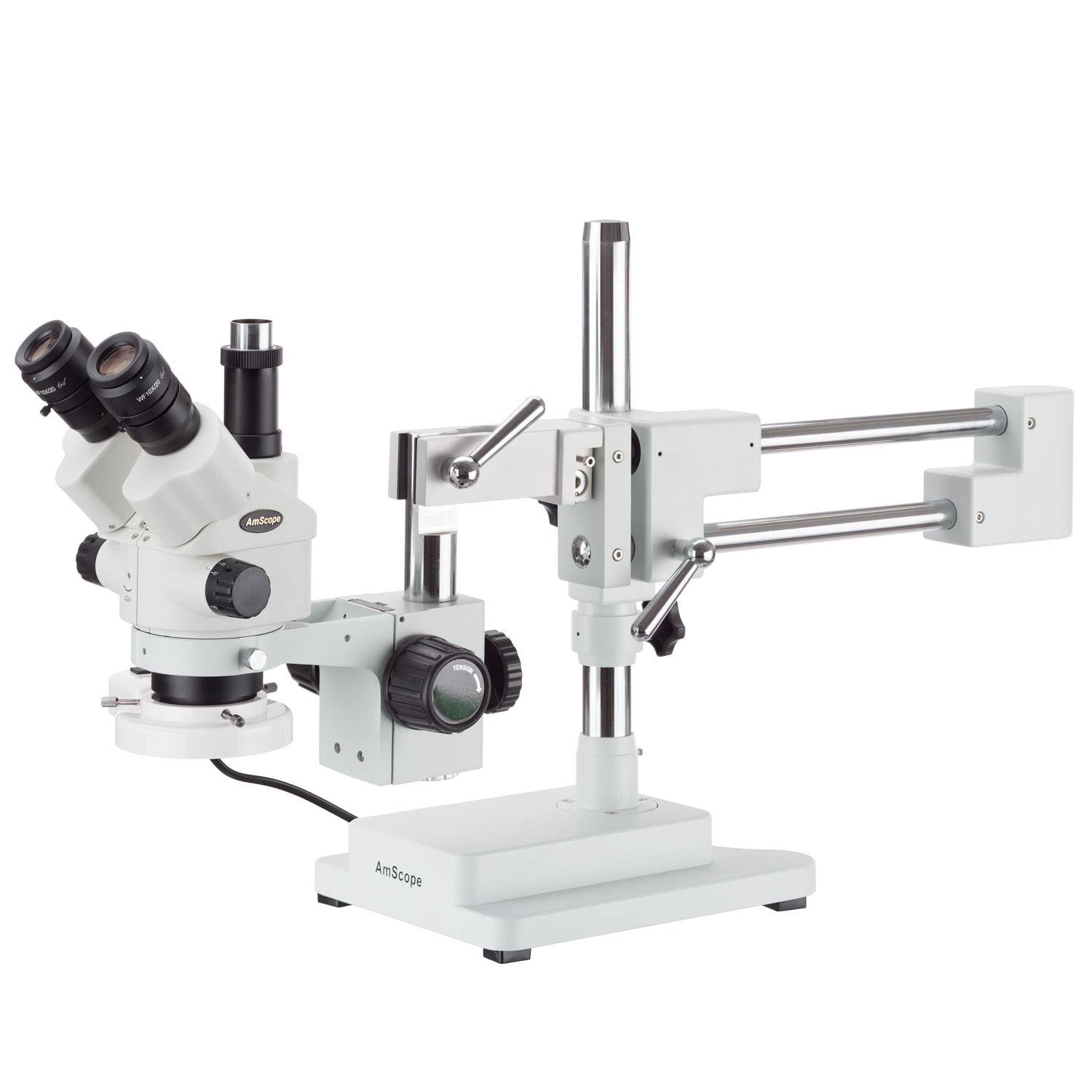3.5X-45X Simul-Focal Stereo Boom Stand Microscope with Fluorescent Light and 3MP Camera I302