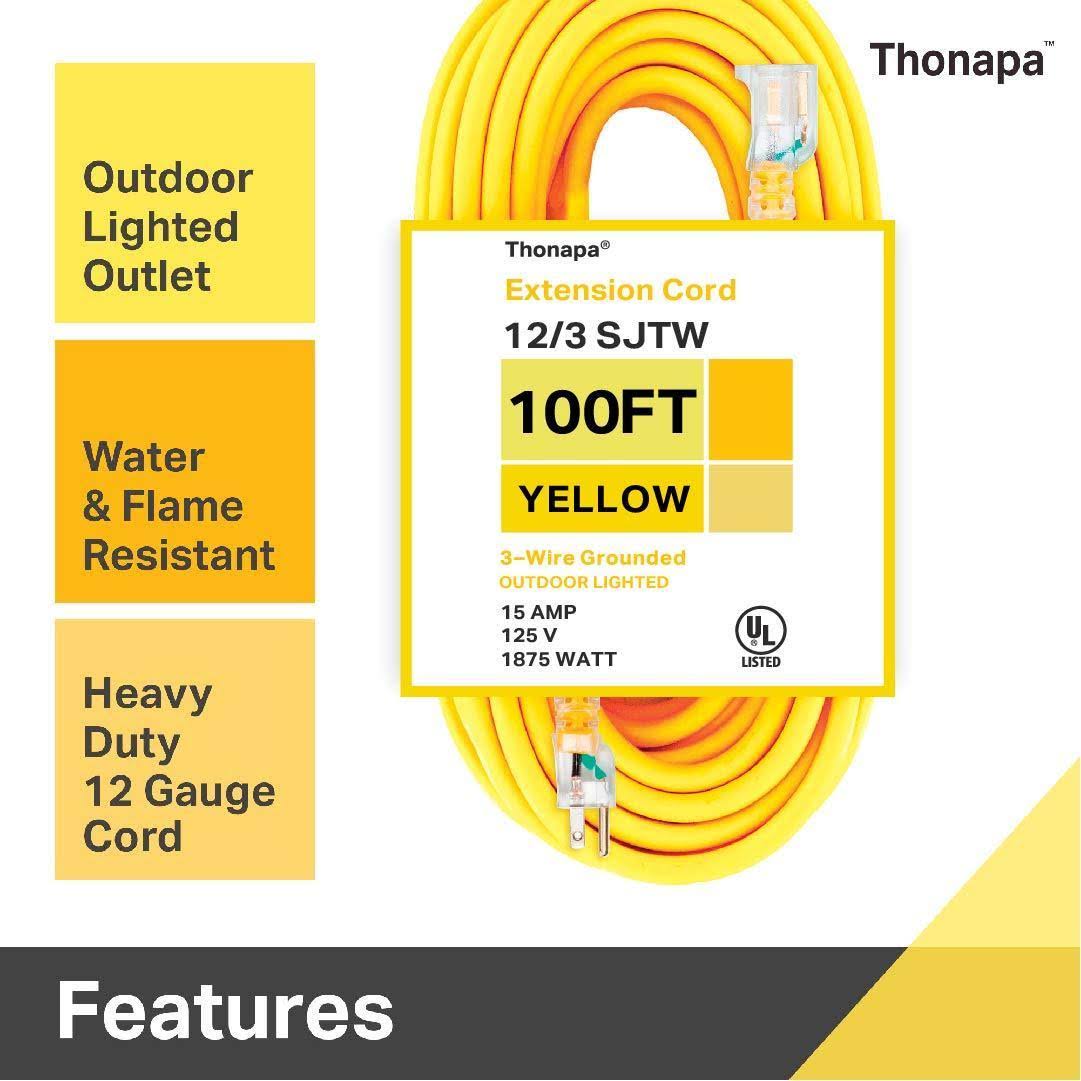 100 Foot 12/3 Heavy Duty Yellow Extension Cord B671654