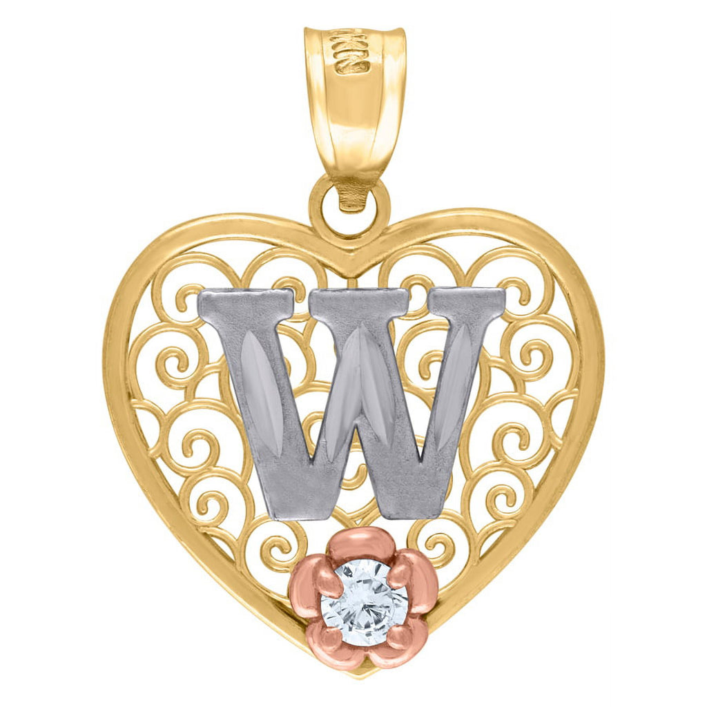 Tri color Gold Love Heart Letter W Charm Pendant Necklace Z335945
