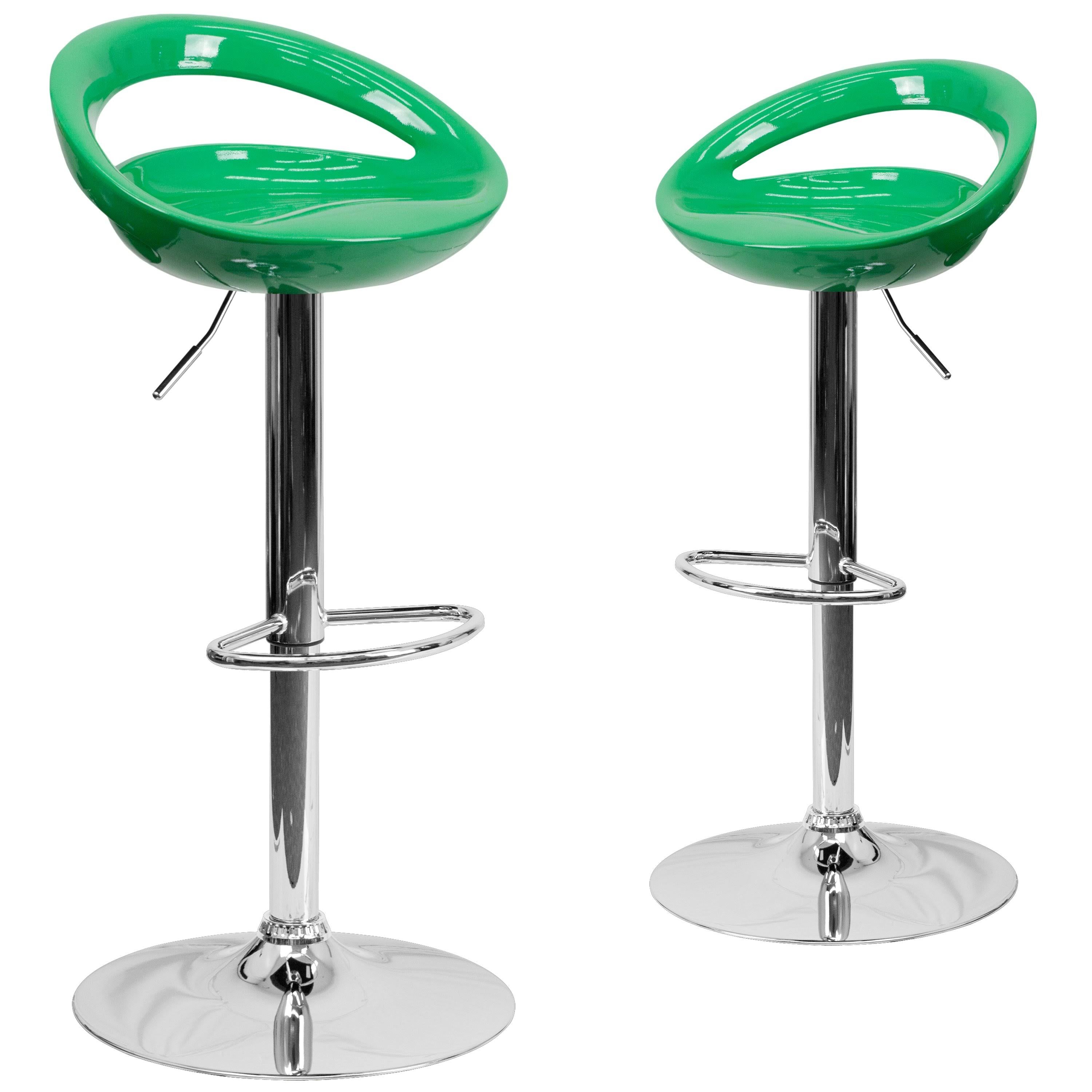 2 Pk Blue Plastic Adjustable Height Barstool with Chrome Base A3364