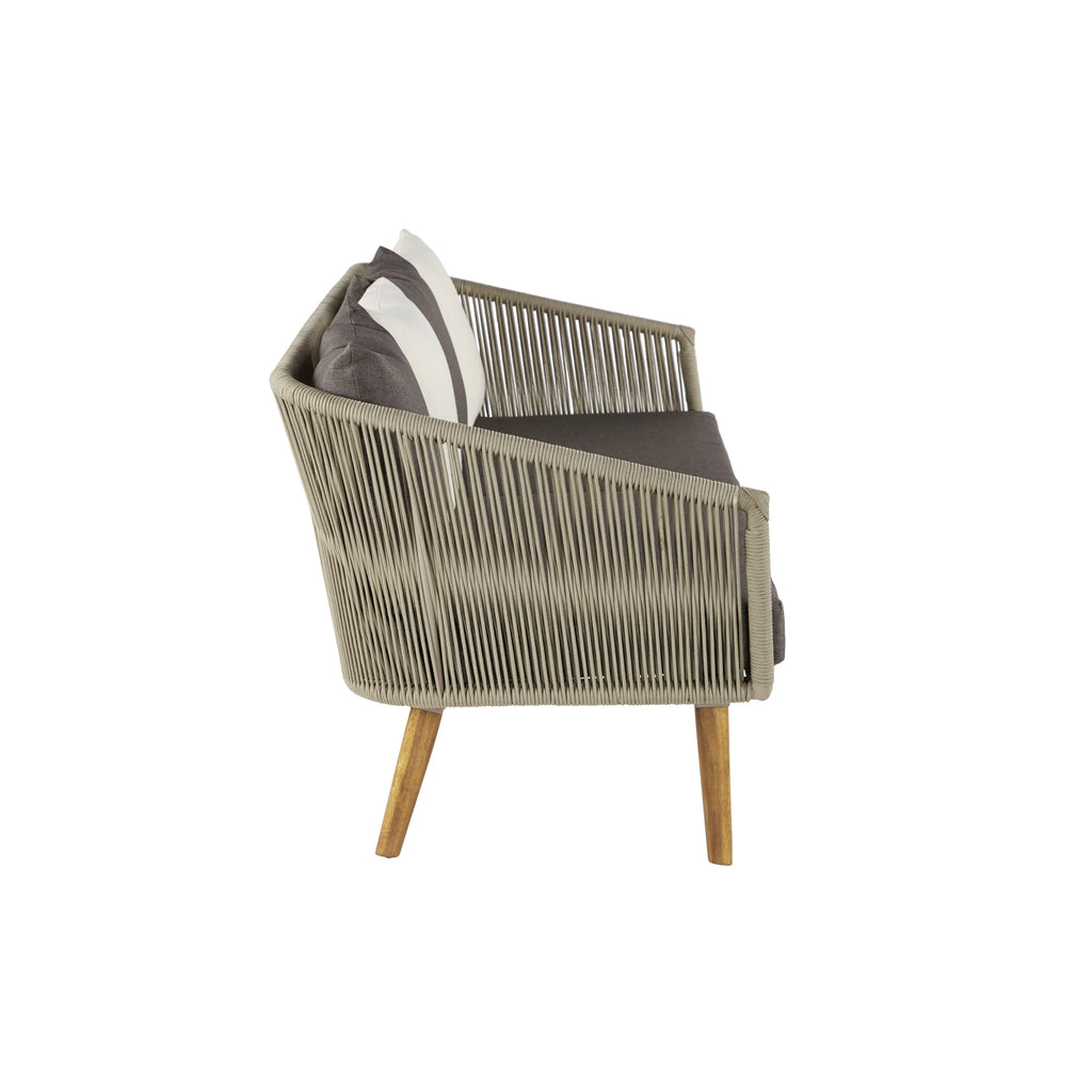 Gray Woven Rope Wood Outdoor Sofa with Polyester Cushions B466