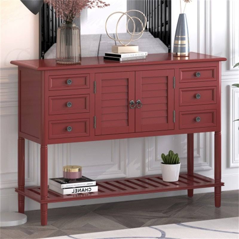 Blue 6 Drawer Console Table with Cabinet and Shelf S809