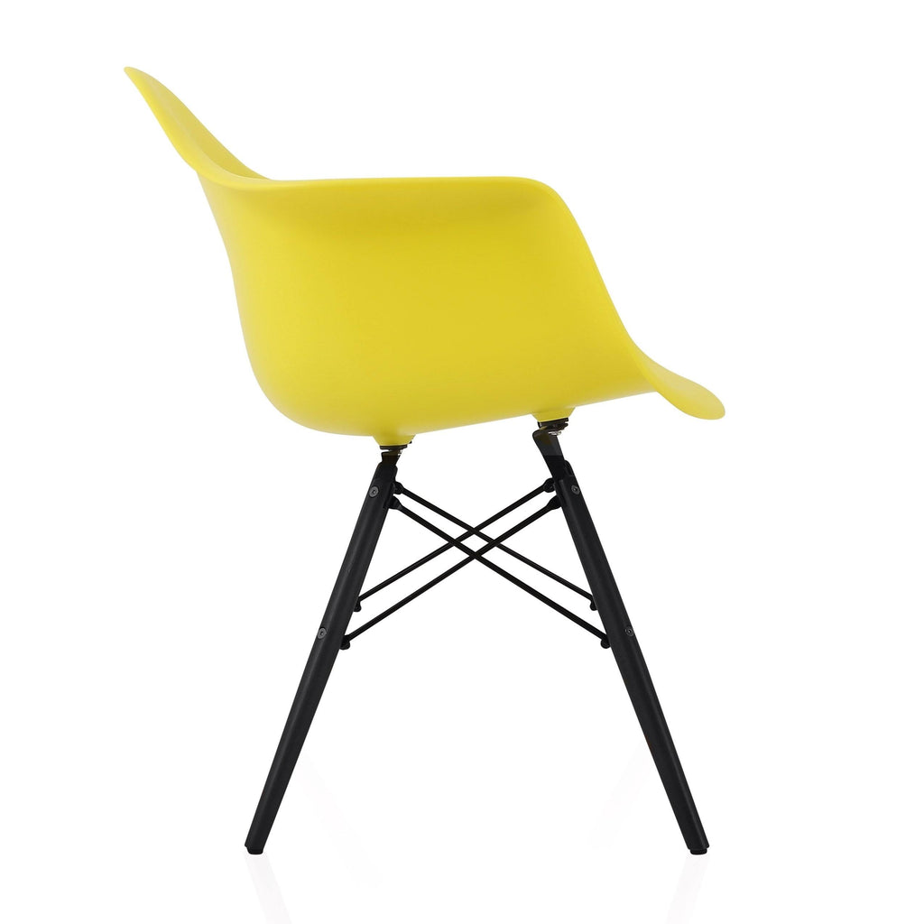 Light Yellow Molded Plastic Dining Arm Chair with Black Wood Legs V482