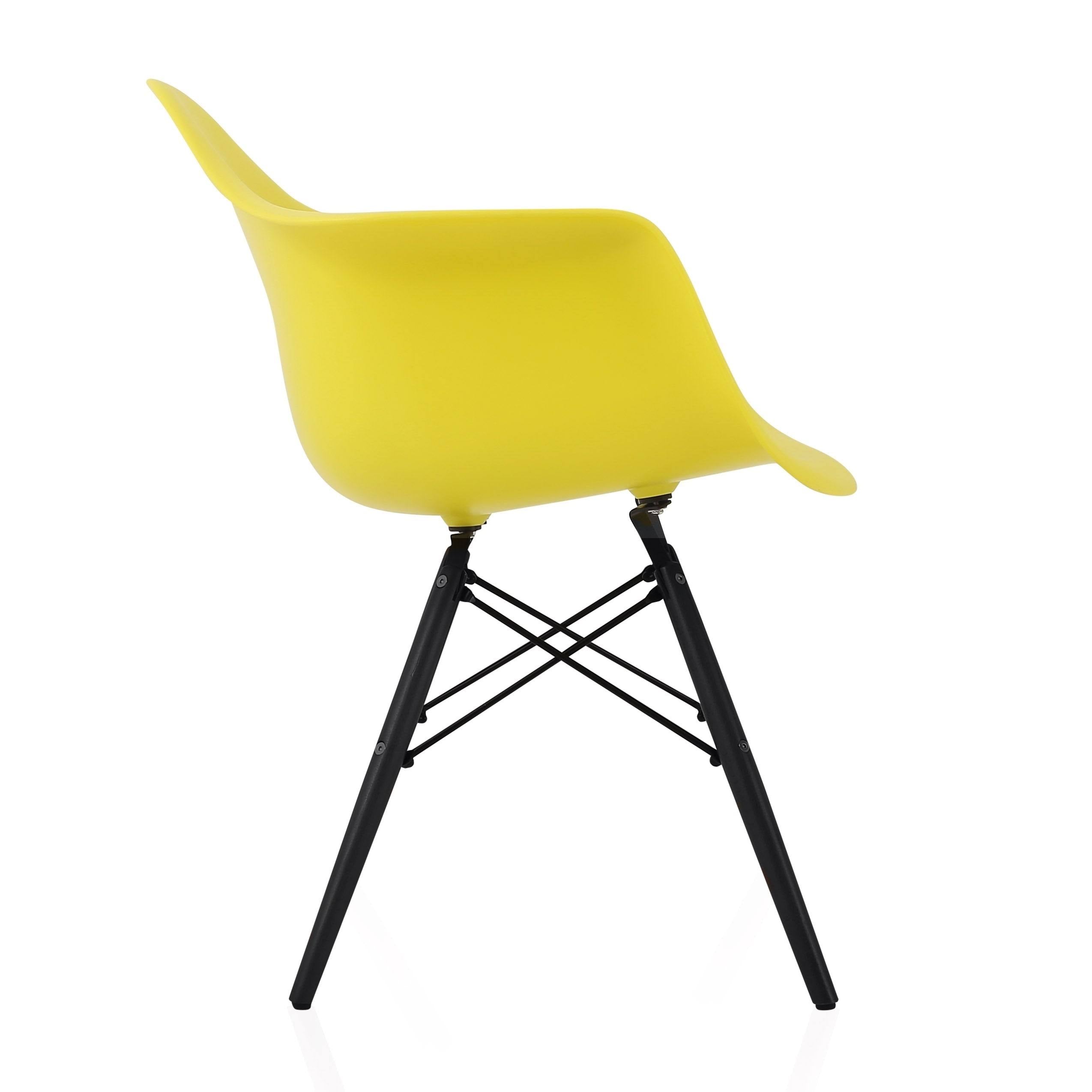 Light Yellow Molded Plastic Dining Arm Chair with Black Wood Legs V482