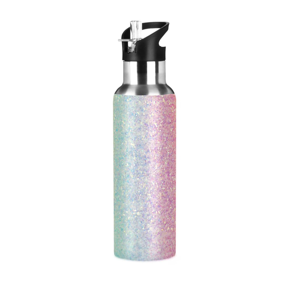 Rainbow Glitter Gradient Stainless Steel Vacuum Insulated Water Bottle with Straw Lid 20 OZ B900007