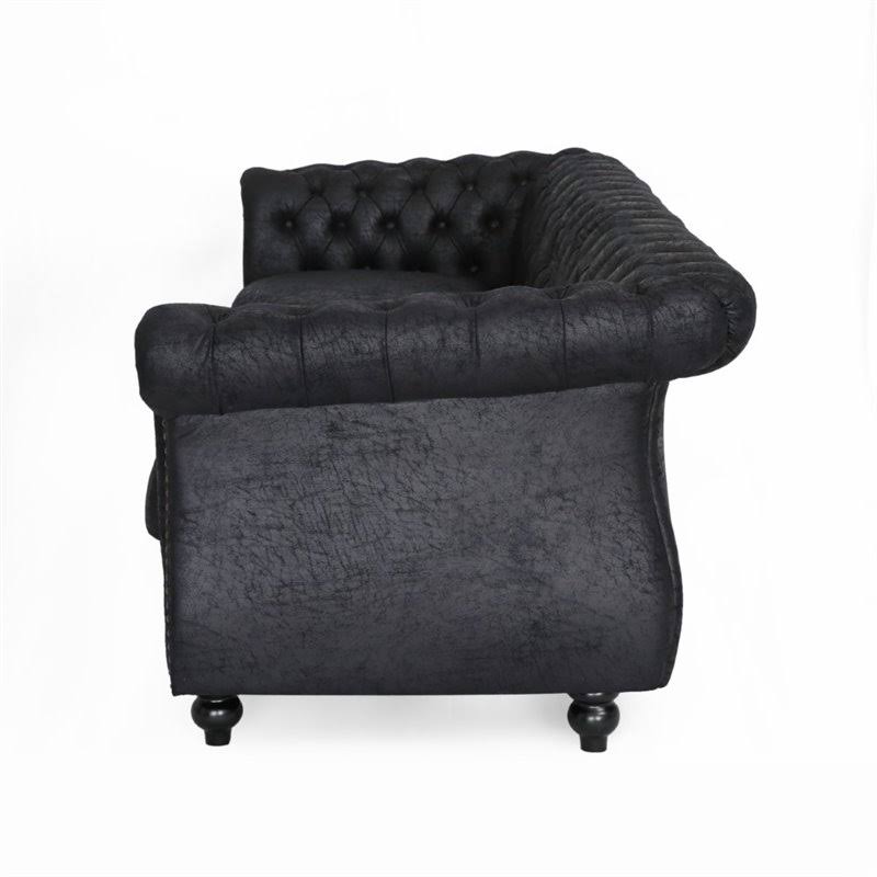 Black Tufted Microfiber Sofa T898579