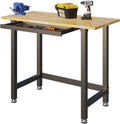 Work Bench with Drawer, 48 x 24 inch, Rubber Wood Top, Heavy-Duty Steel Frame B1777