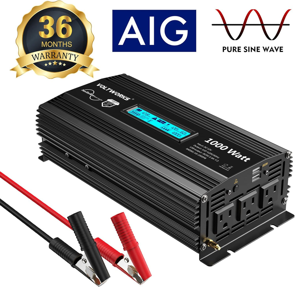 2000Watt DC 12V to 120V AC Car Power Inverter with 2 AC Outlets and LCD Display Q85144