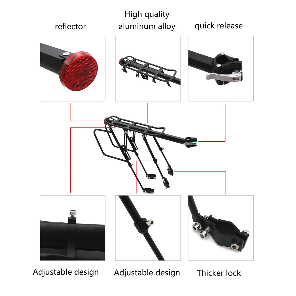 Mountain Bike Rear Rack Luggage Carrier with Light 45KG Z565