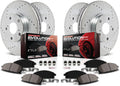 Front and Rear Carbon Fiber Brake Pads with Drilled & Slotted Brake Rotors Kit P5387