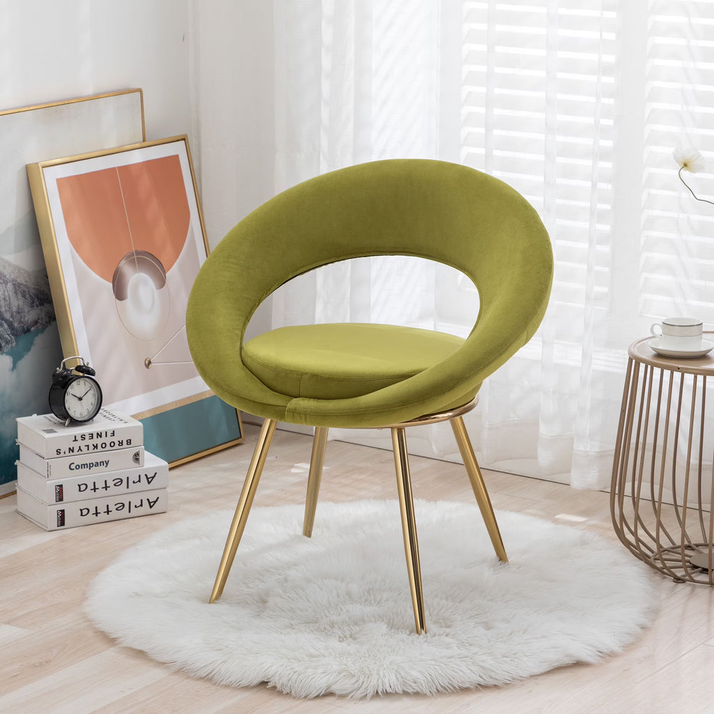 Olive Green Velvet Lounge Chair With Gold Plated Legs A429292