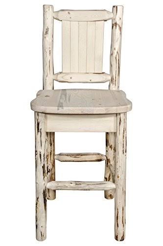 Clear Lacquer Counter Height Barstool with Laser Engraved Bear Design F664