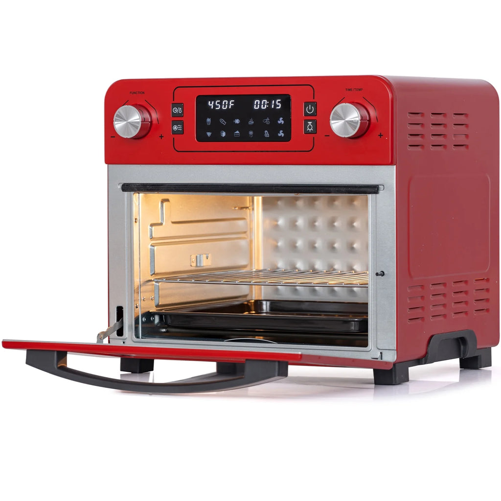 Red Stainless Steel Countertop Toaster Oven with Air Fryer and Rotisserie Assembly M5217