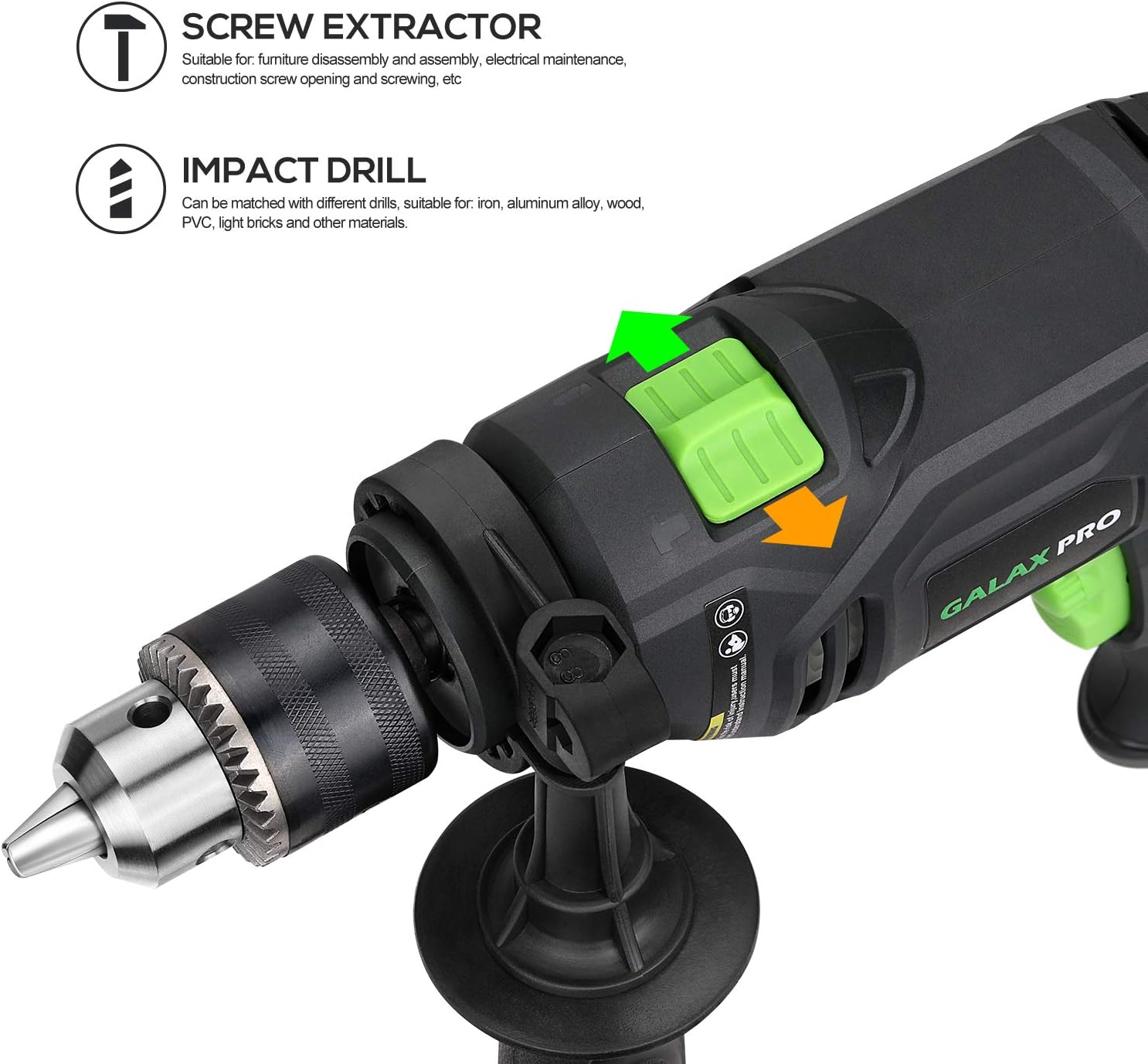 5Amp 1/2-inch Corded Impact Drill with 105pcs Accessories, Variable Speed 0-3000, Hammer and Drill 2 Functions in 1, 360°Rotating Handle, Depth Gauge, Carrying Case Included Pack of 2 Q373