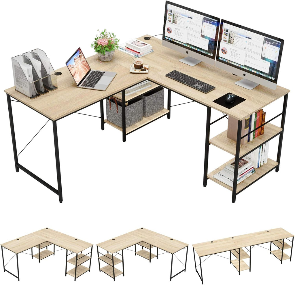 Grey Oak L Shaped Desk with Shelves T26493