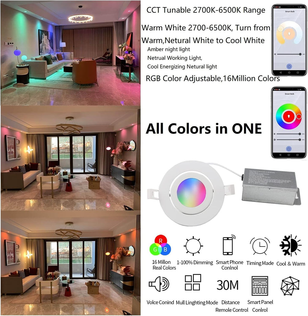 4 inch Smart LED Recessed Lights, 9W, 2 Pack P610106