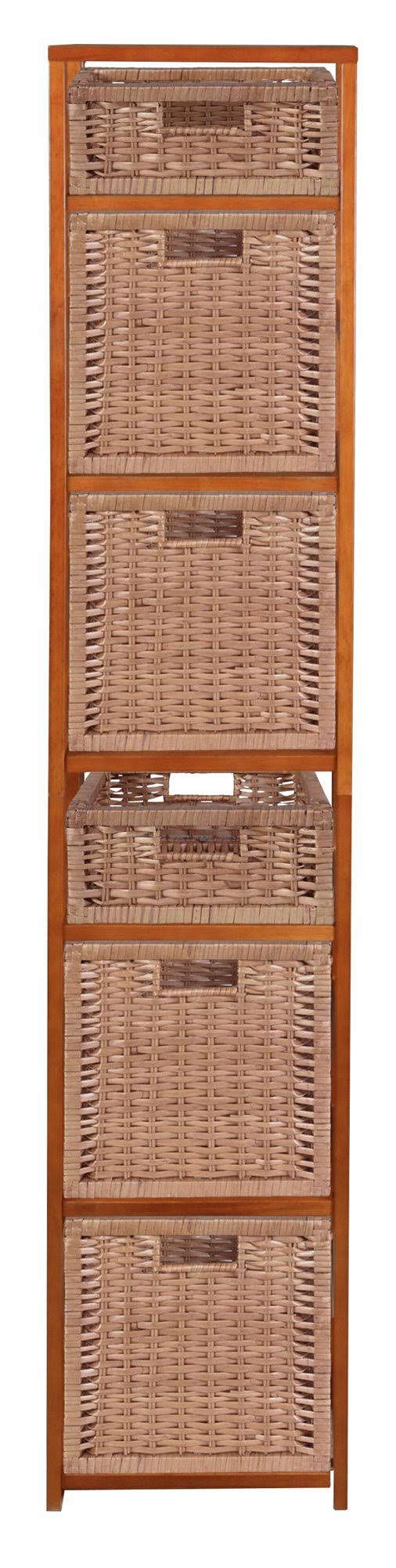 White/Natural Square Folding Bookcase with Wicker Storage Baskets X349