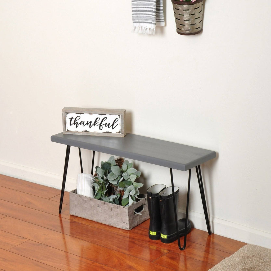 Rustic White Wood Bench Y65310