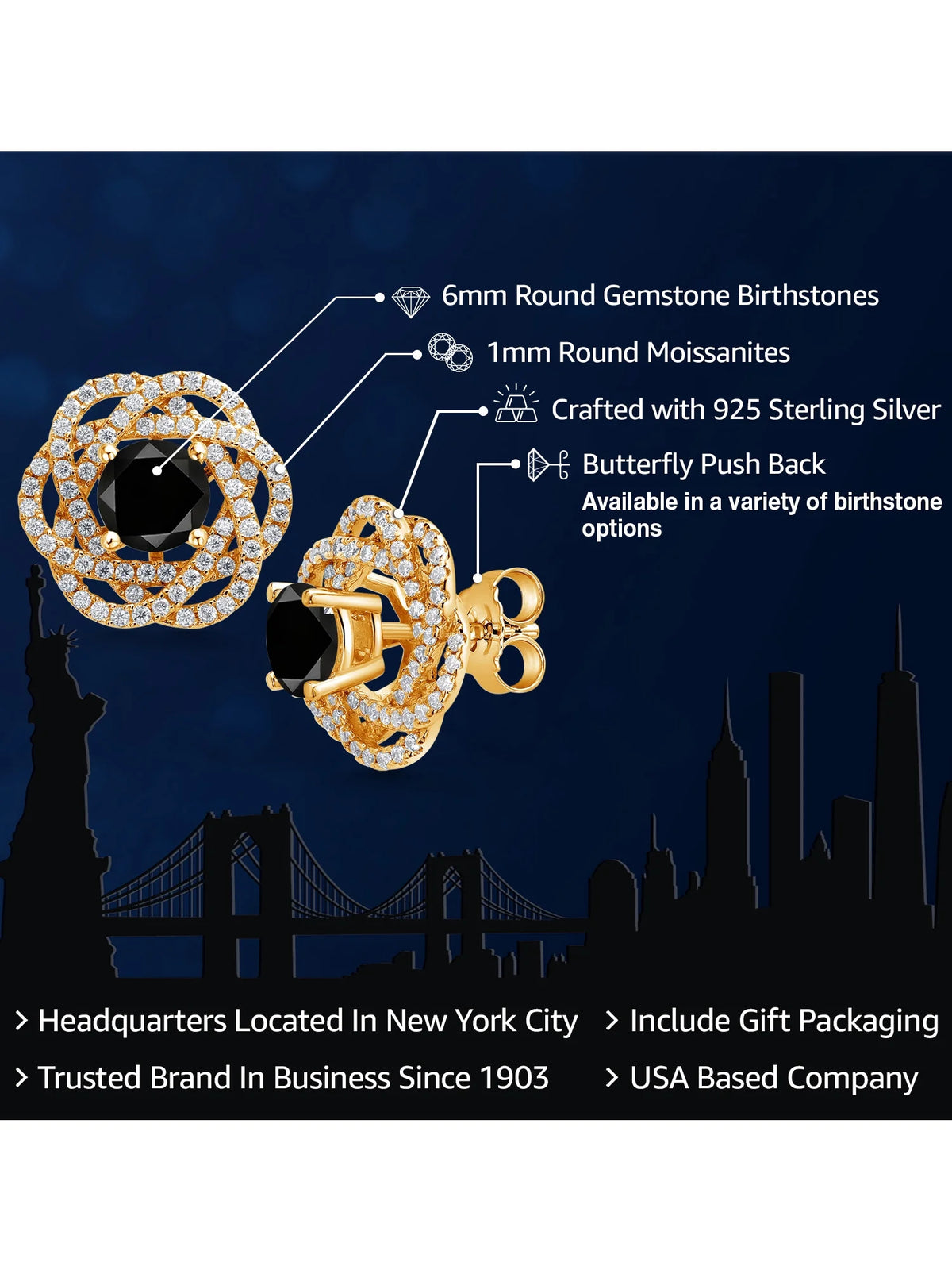 18K Yellow Gold Plated Silver Stud Earrings with Jackets Diamond and Moissanite F59761