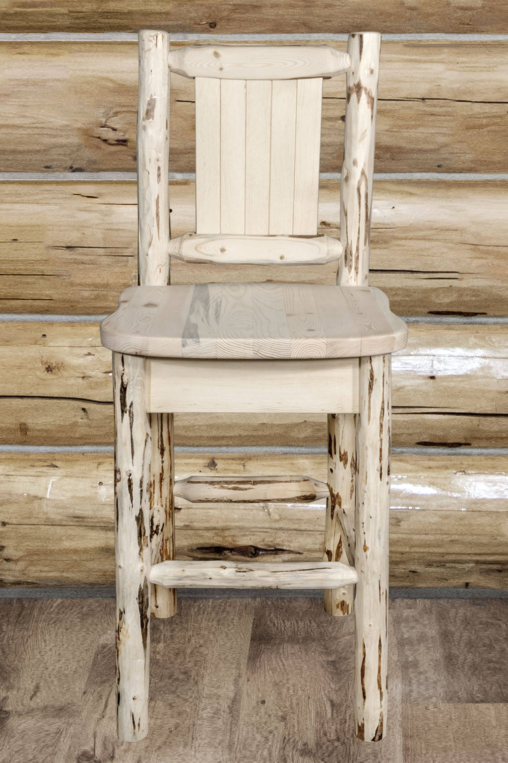 Clear Lacquer Counter Height Barstool with Laser Engraved Bear Design F664