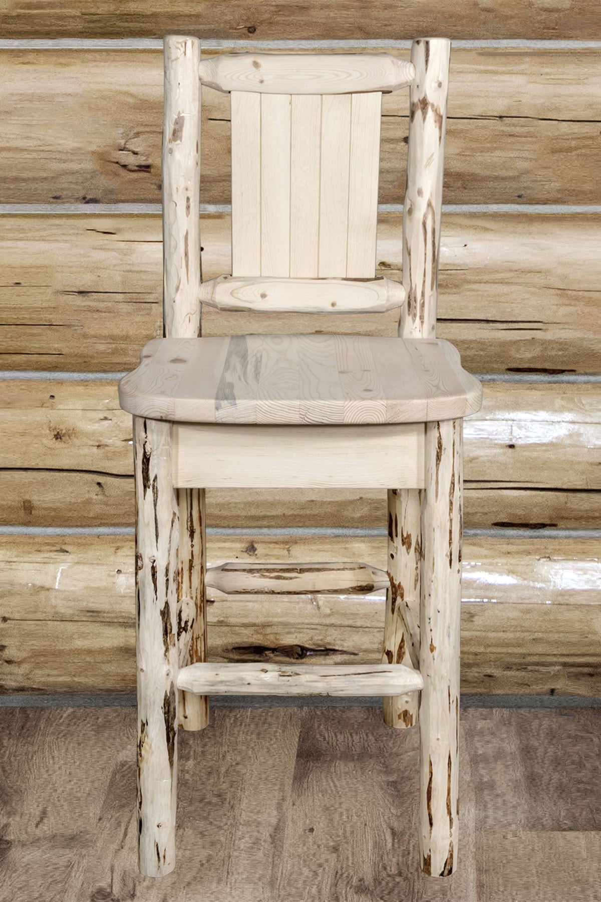 Clear Lacquer Counter Height Barstool with Laser Engraved Bear Design F664
