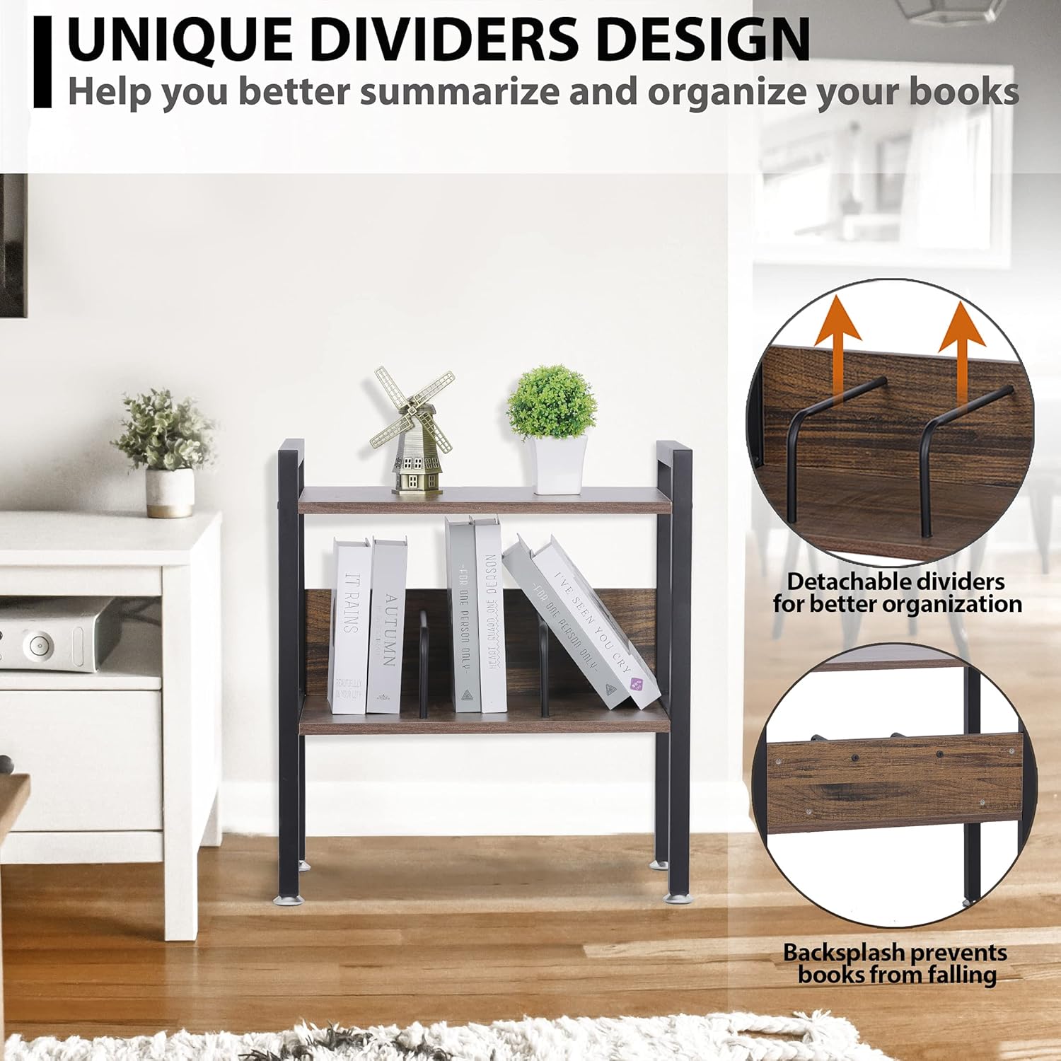 2-Tier Small Bookshelf with Metal Frame N740609