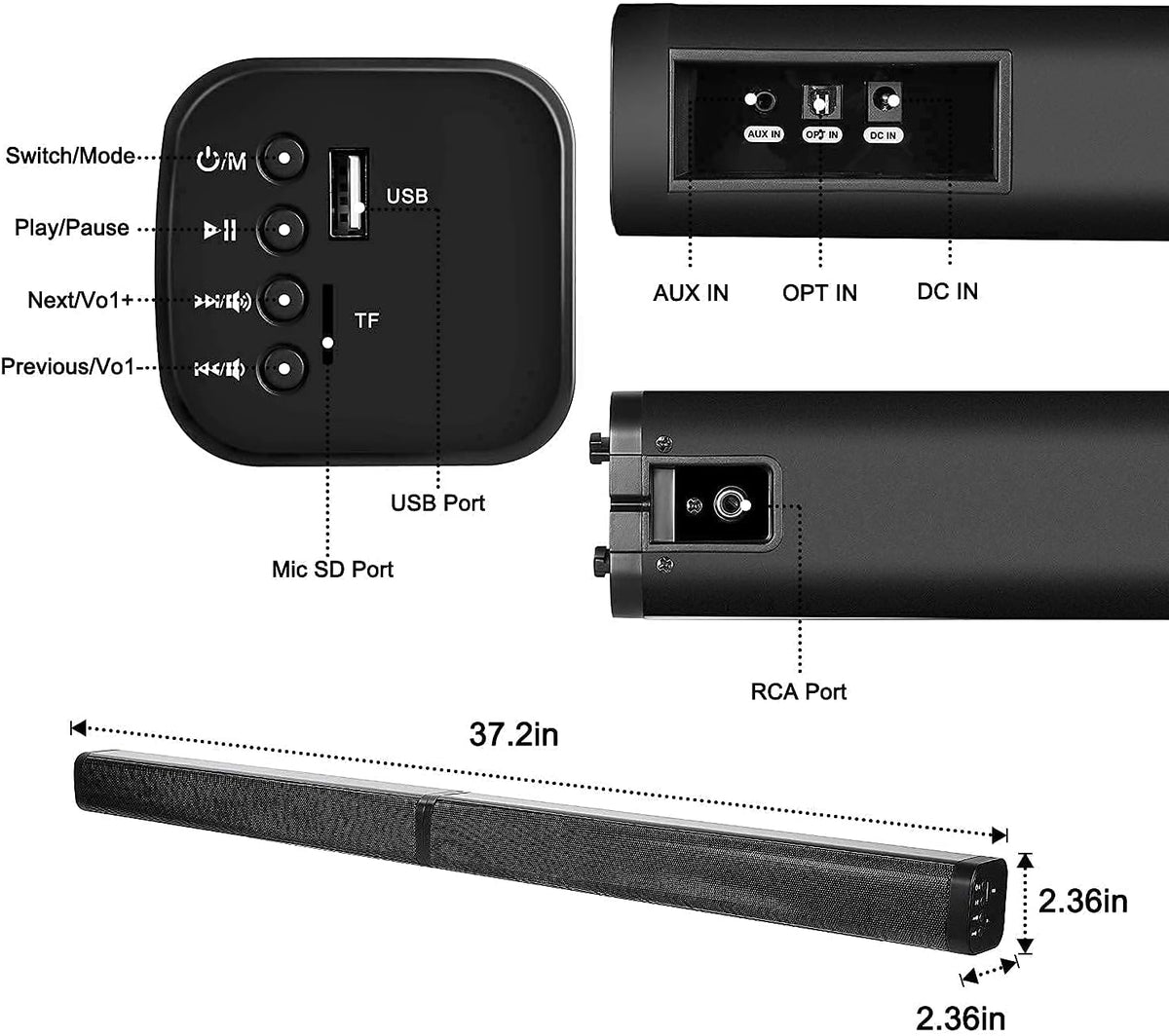 37-Inch Sound Bar with 4 Driver Speakers F455952