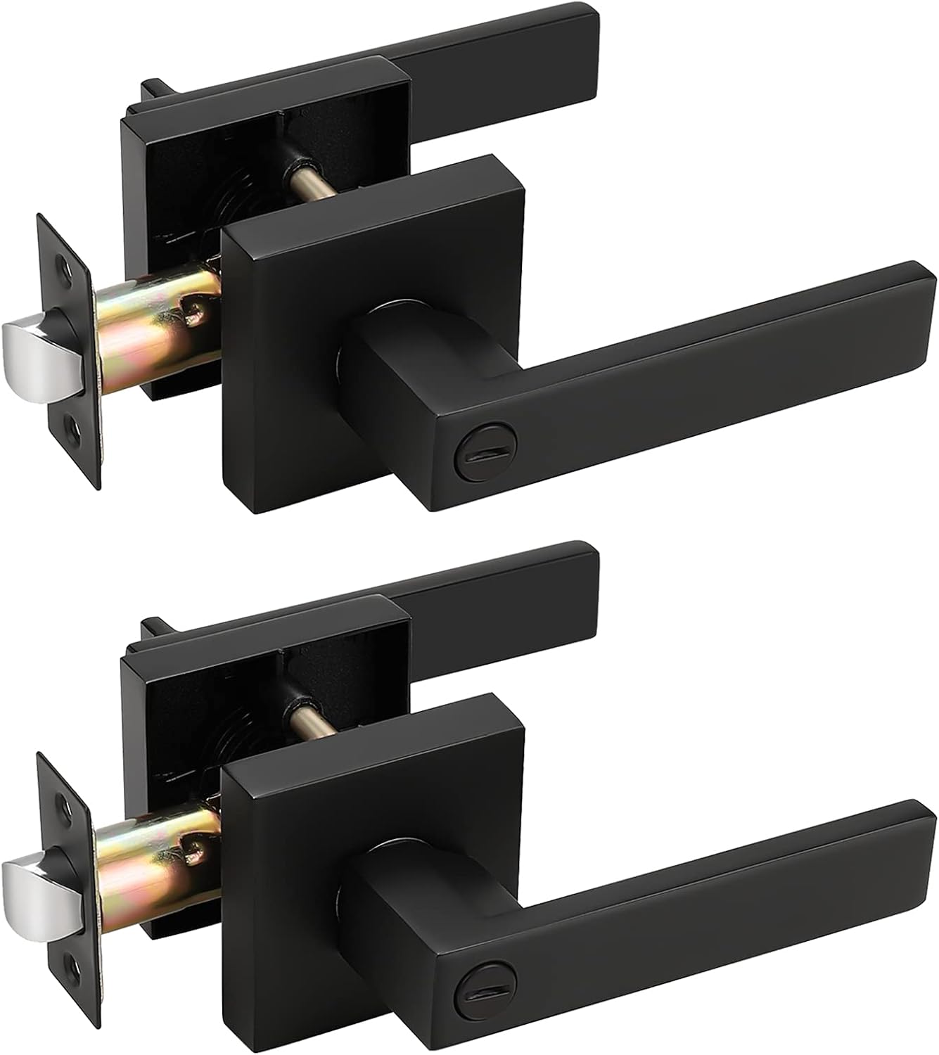 2 Pack Square Privacy Door Levers Matte Black Keyless Interior Door Lockset D234