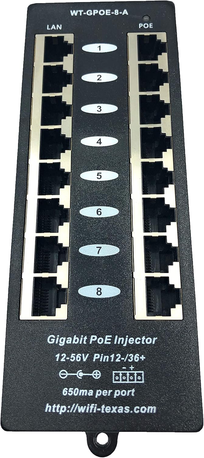 8 Port Gigabit Passive PoE Injector with 48 Volt 60 Watt Power Supply V12600