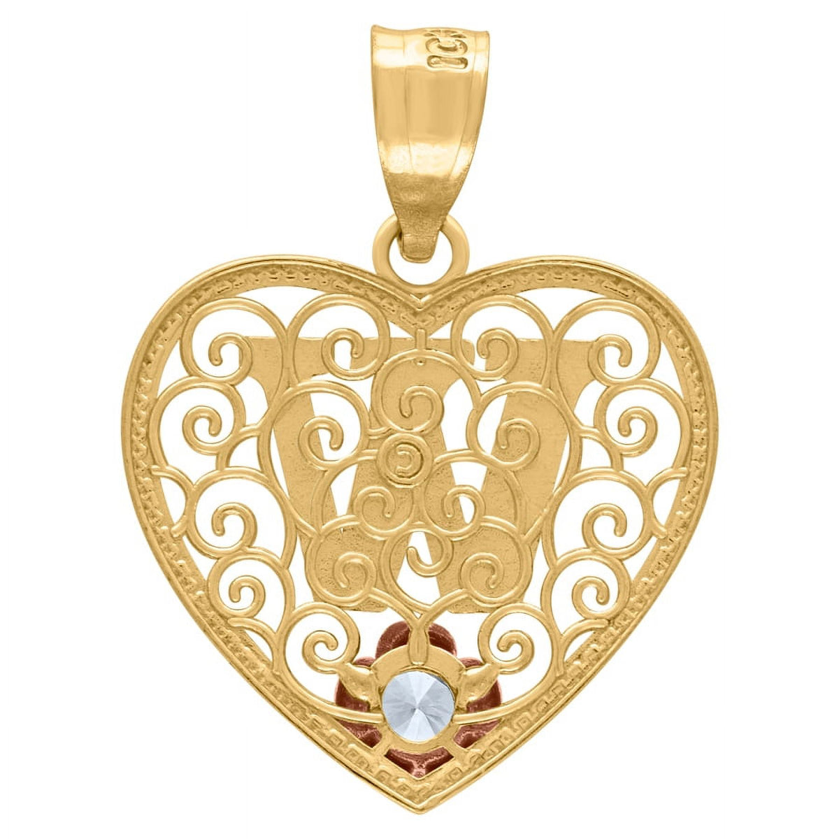 Tri color Gold Love Heart Letter W Charm Pendant Necklace Z335945