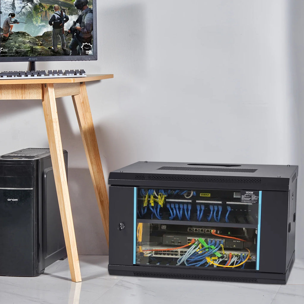 6U 13.8'' Wall Mount Network Server Rack Cabinet Enclosure with Door Lock, 2 Shelves T91865