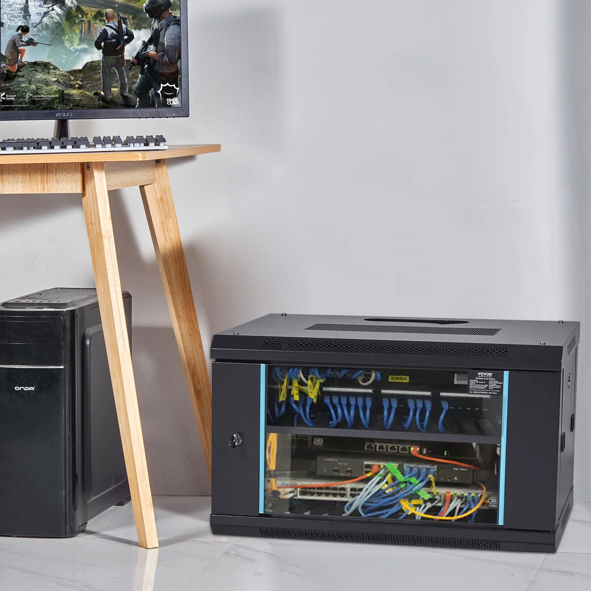 6U 13.8'' Wall Mount Network Server Rack Cabinet Enclosure with Door Lock, 2 Shelves T91865