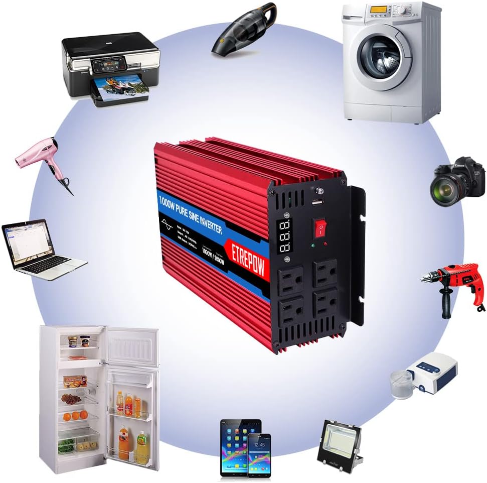 1000 Watt Pure Sine Wave Power Inverter 12V DC to 110V AC B703085