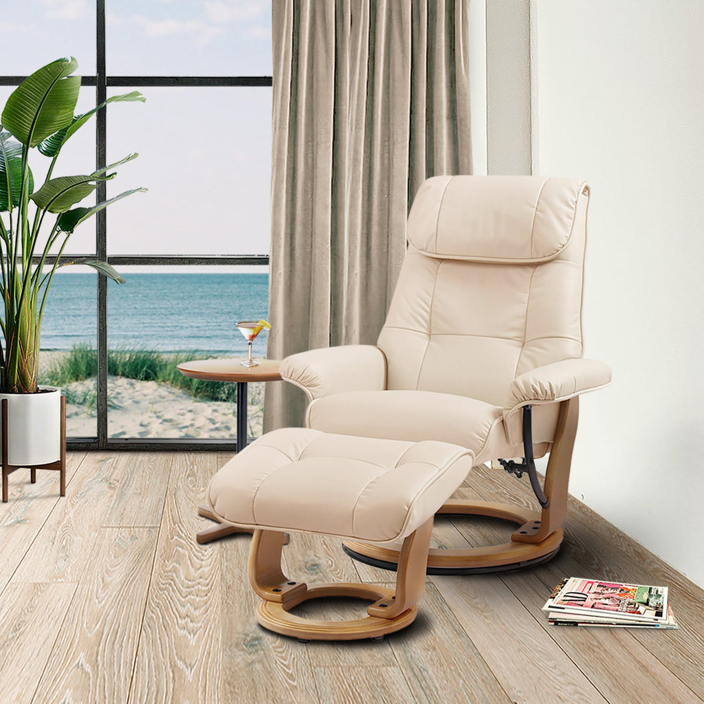White Top Grain Leather Recliner and Ottoman L6740